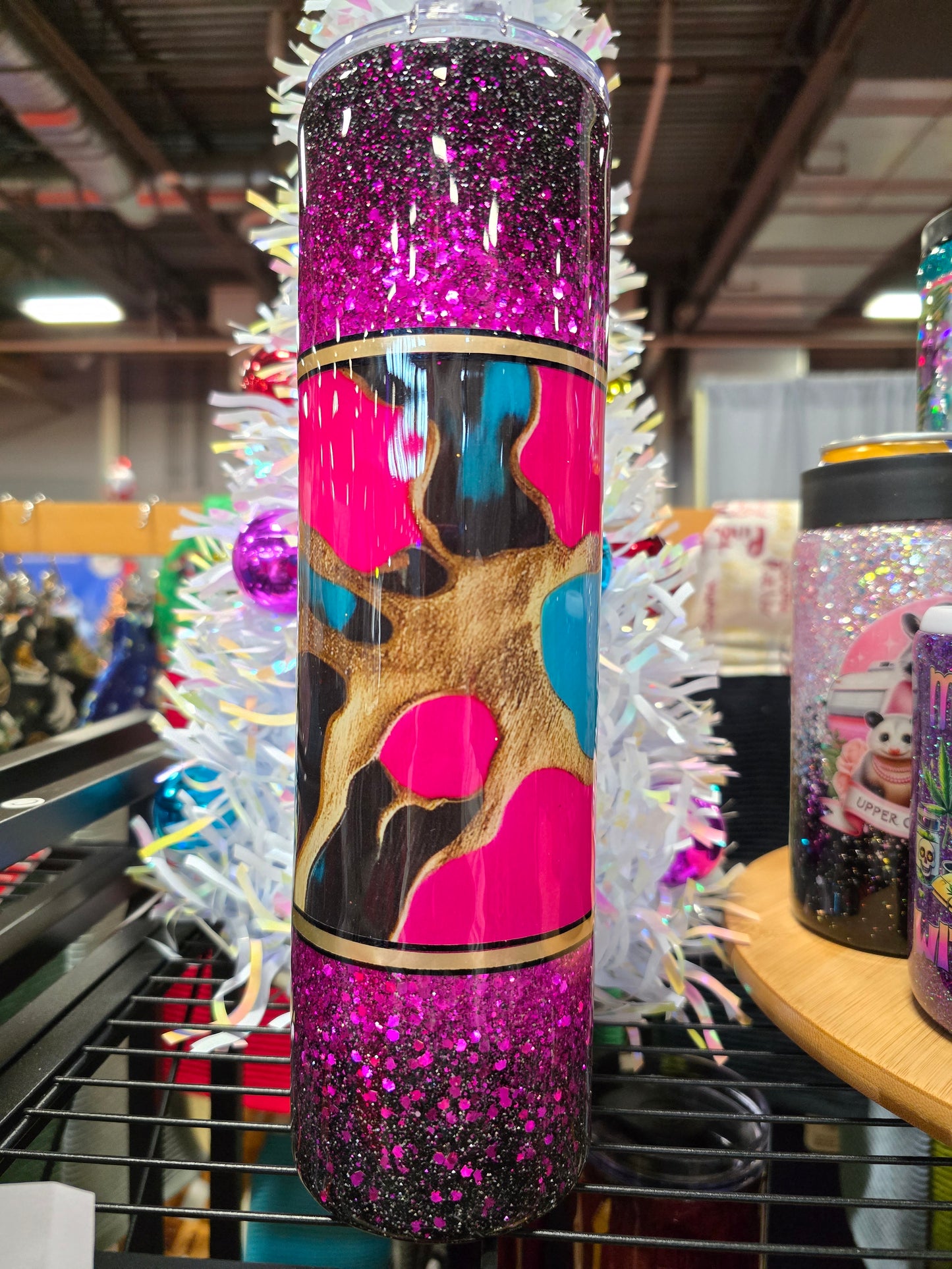 #65 32oz Pink Teal black Ombré Tipsy