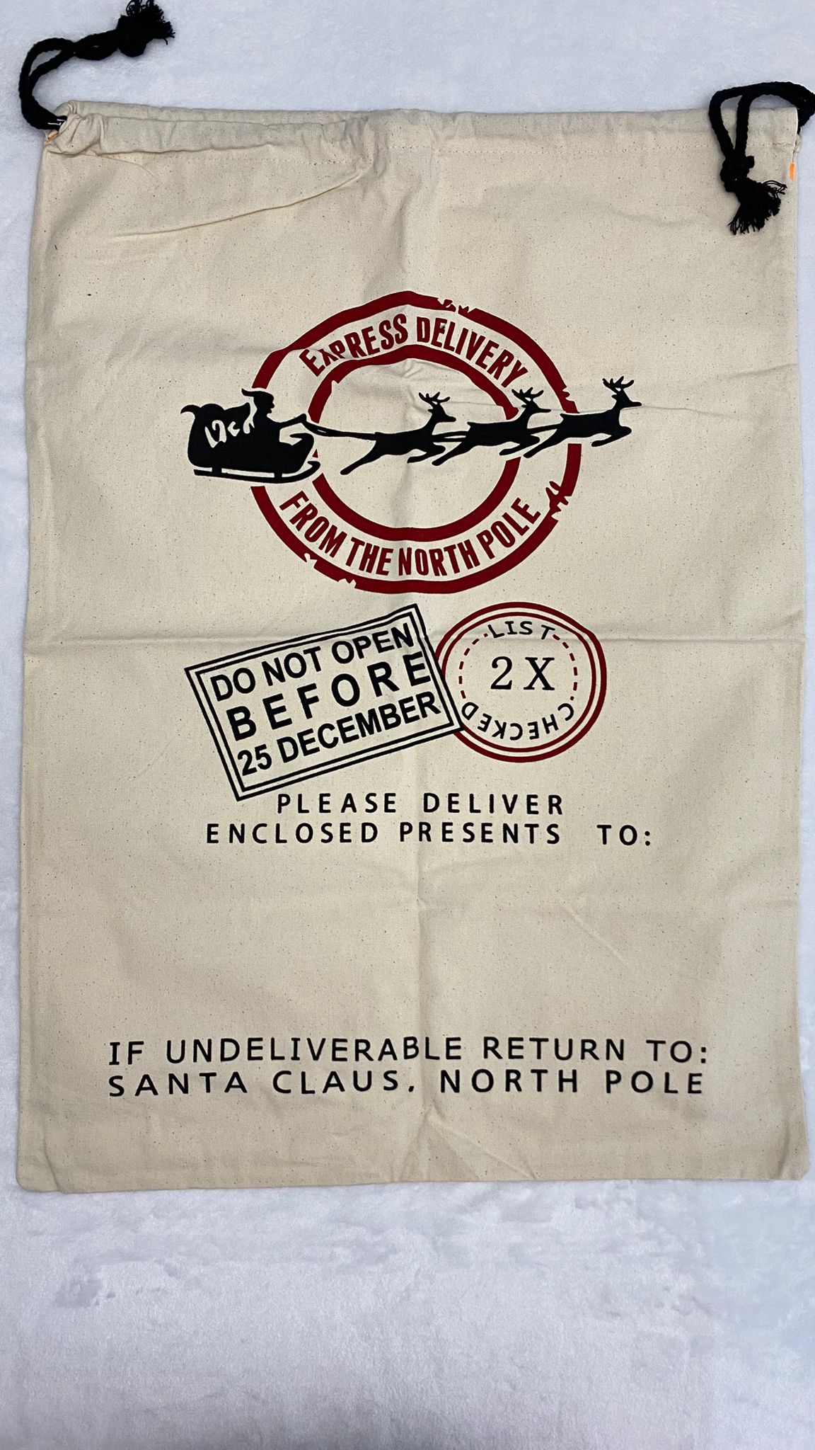 North Pole Delivery Canvas Santa Sacks 3pk