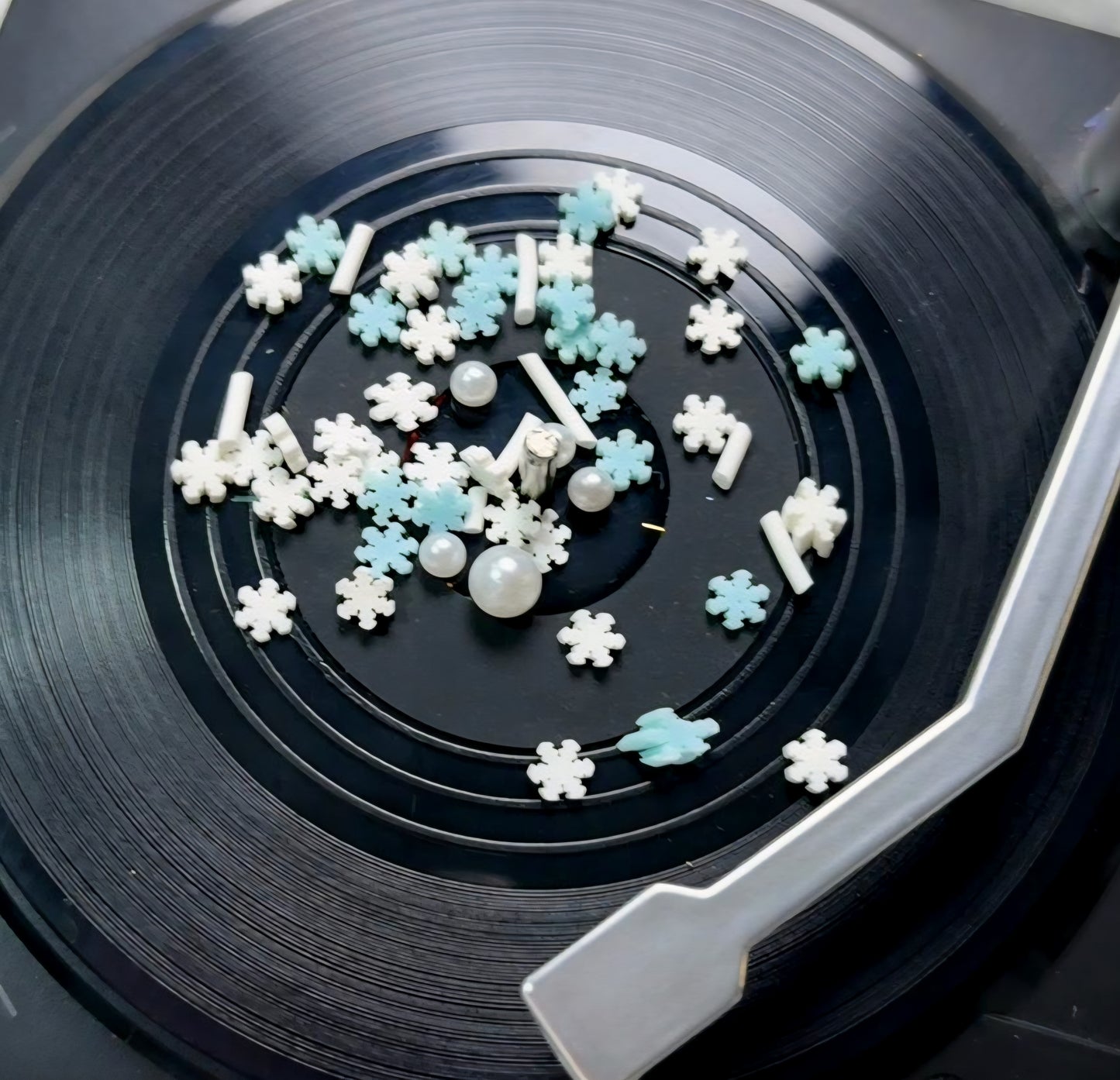 Pastel Blue and white Snowflake and Pearl Mix