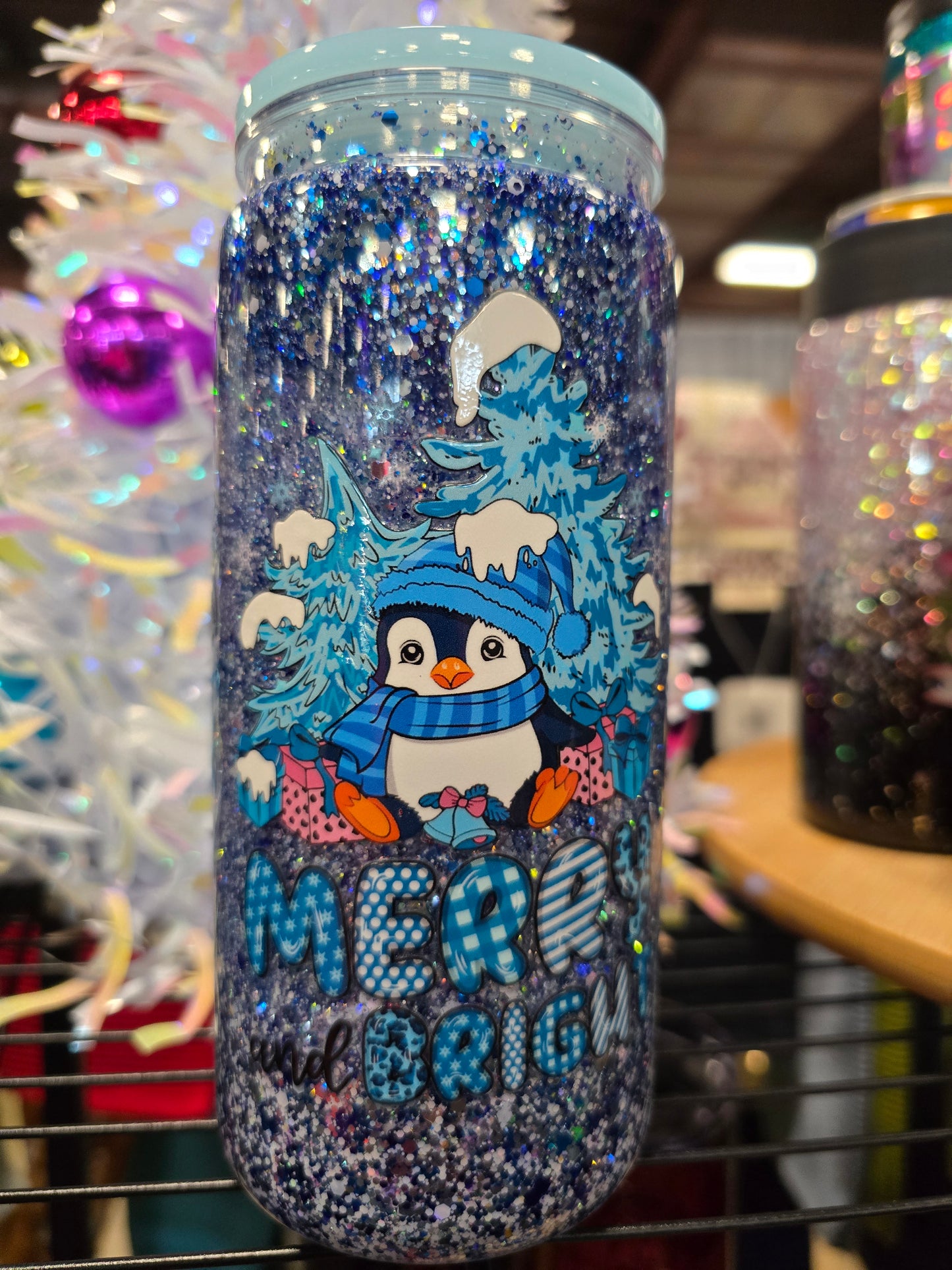 #17. 16oz snowglobe blue Let it snow