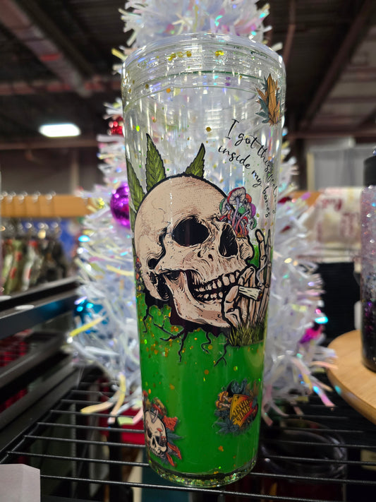 #54 Green Skully stoner Venti Snowglobe