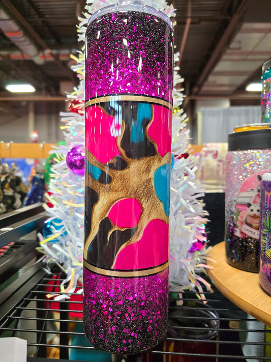 #65 32oz Pink Teal  black Ombré Tipsy