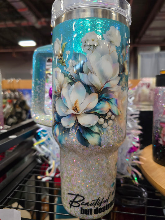 #51 40oz handle Beautiful Destructive Floral