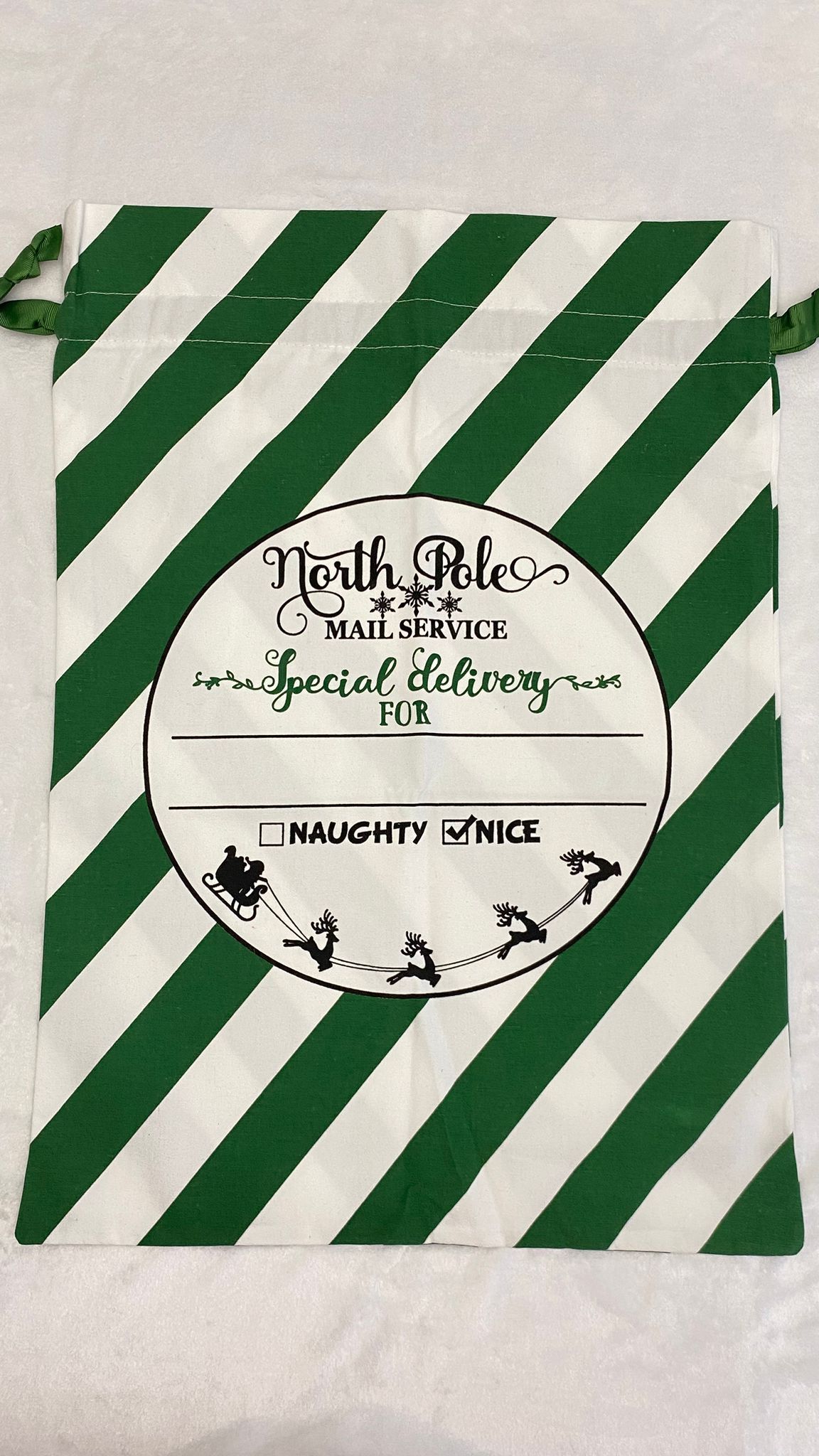 Green Stripe Canvas Santa Sack 5pk