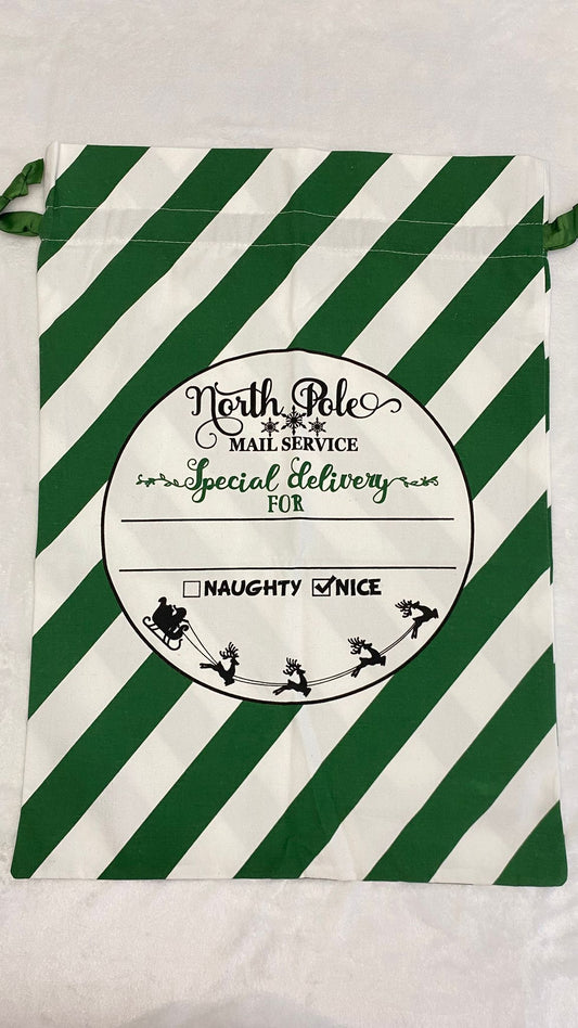 Green Stripe Canvas Santa Sack 5pk