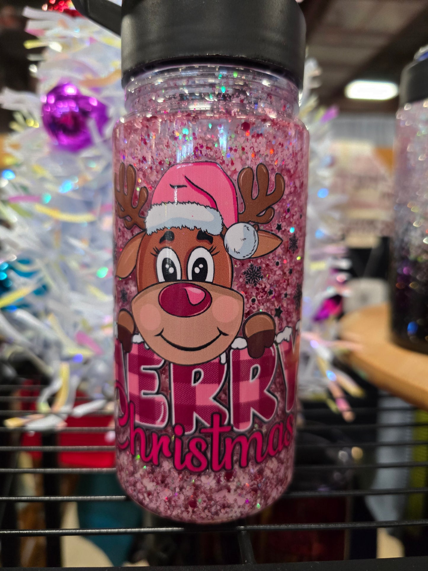 #8 12oz kids snowglobe Pink Reindeer