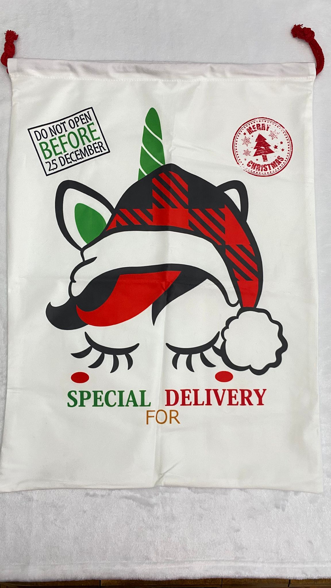 Red Buffalo Plaid Unicorn Santa Sack 7pk