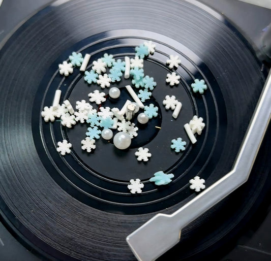 Pastel Blue and white Snowflake and Pearl Mix