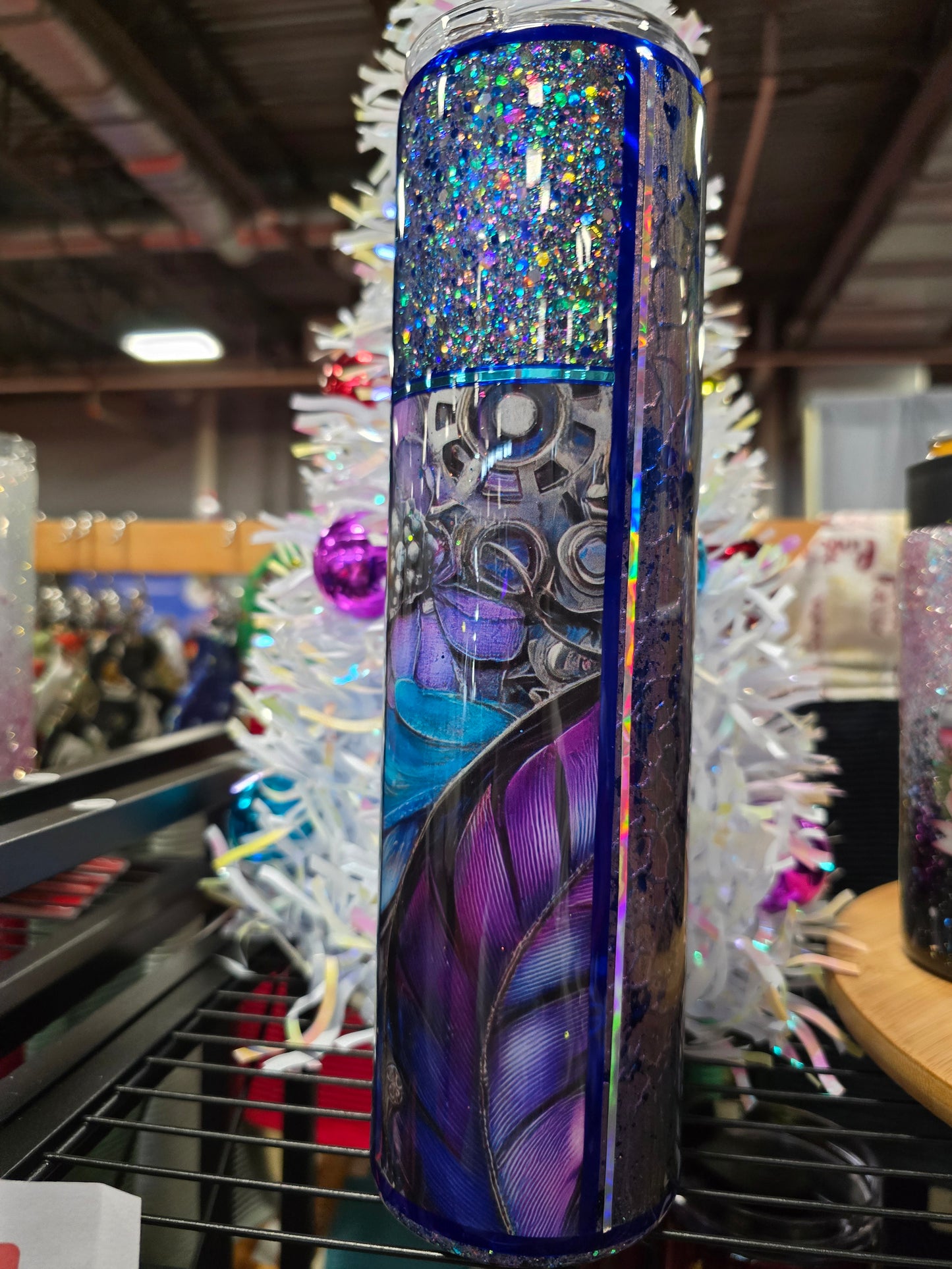 #49 32oz Purple Feather Mixed Media