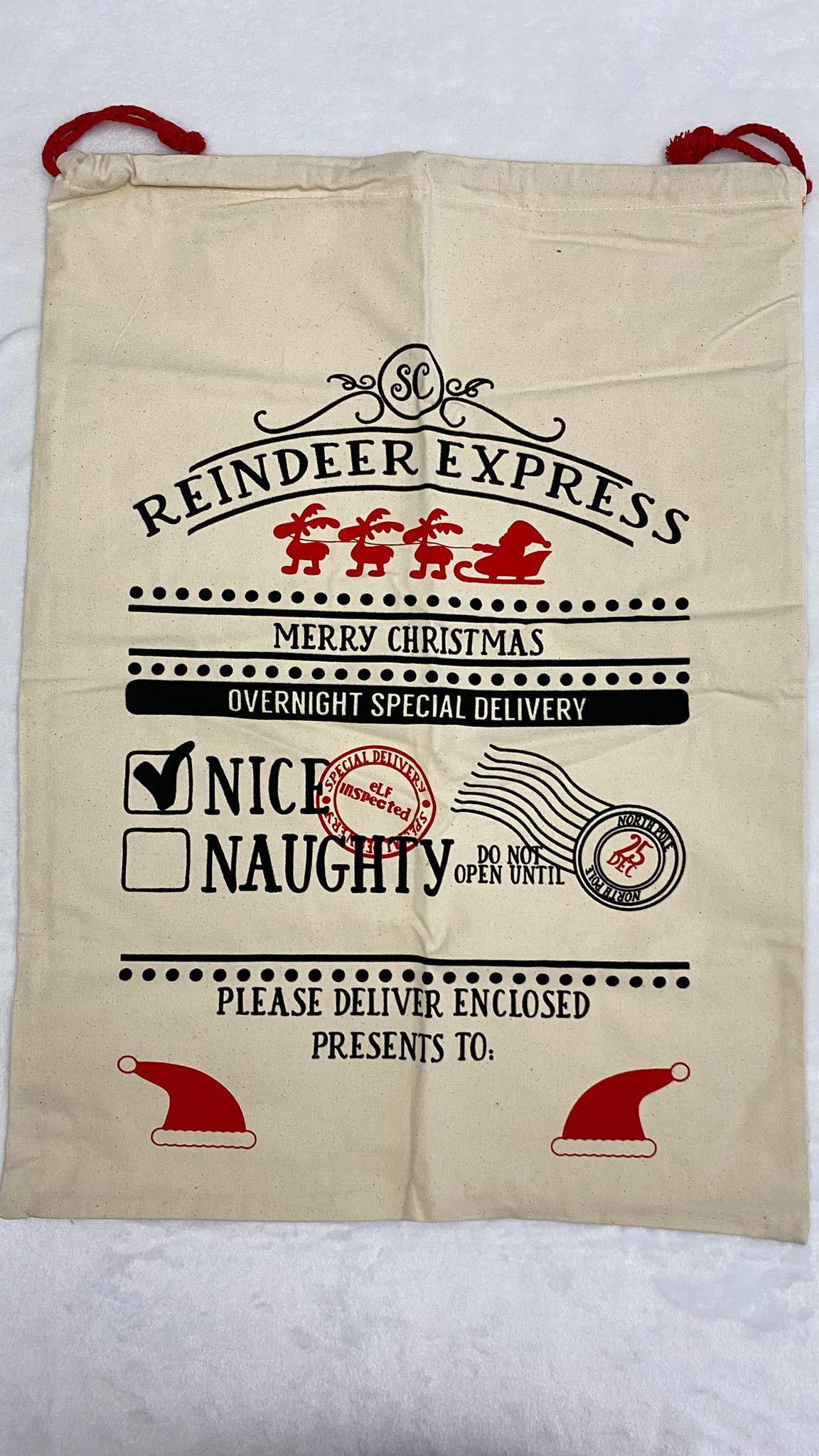 Reindeer Express Canvas Santa Sack 5pk