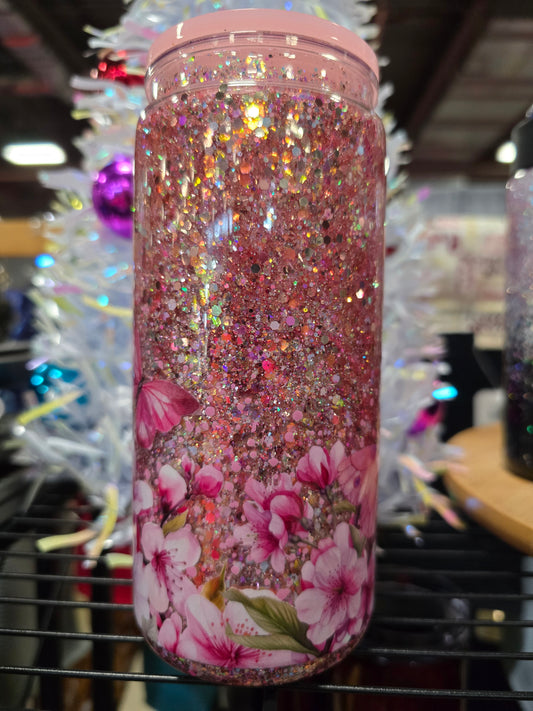 #24 16oz Pink floral snowglobe