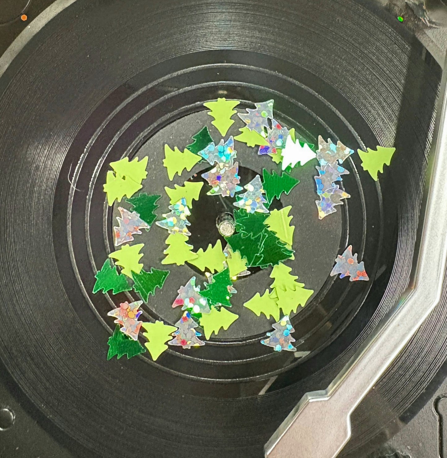 Green & Silver Trees Large Shape Glitter