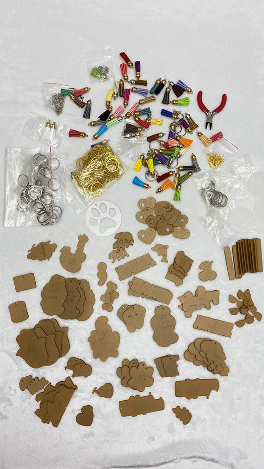 Mixed Bag of Various Acrylic Zindee Keychains with Tassels and Rings